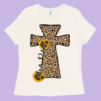 He Is Risen Leopard Cross Ladies Tee Designed By Jahusdesignshop