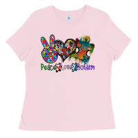 Bubblegum Pink peace love autism Ladies Tee - SublimationCraftShop