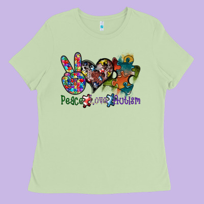 Peace Love Autism Ladies Tee Designed By Sublimationcraftshop