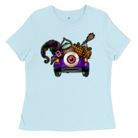 Baby Blue Halloween Truck Ladies Tee - CowhideDigitalArt