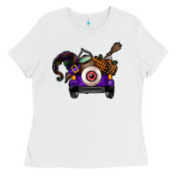 White Halloween Truck Ladies Tee - CowhideDigitalArt