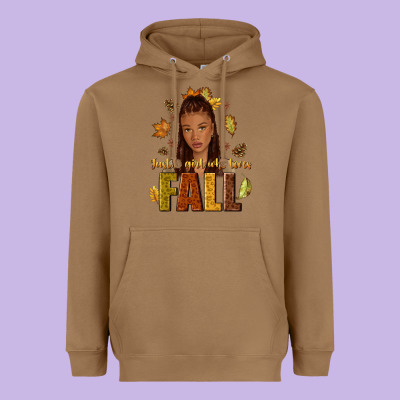 Just A Girl Who Loves Fall Afro Woman Heavyweight Hoodie Designed By Nancycooperartshop