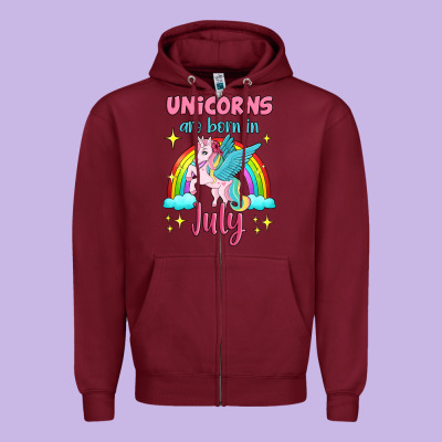 Unicorns Are Born In July Zipper Hoodie Designed By Jasminsmagicworld