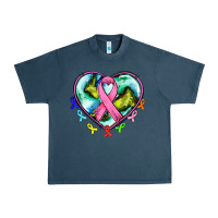 Midnight Navy heart earth and cancer ribbon Urban Heavy Tee - AdoDesignShop