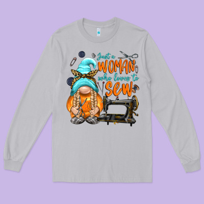 Just A Woman Who Loves To Sew Long Sleeve Tee Designed By Nancycooperartshop