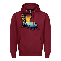 Burgundy louisiana  sunset map Zipper Hoodie - BarkalooDesign