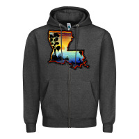 Charcoal Heather louisiana  sunset map Zipper Hoodie - BarkalooDesign
