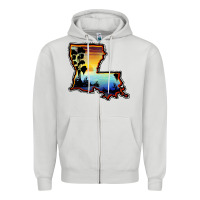 Dove Grey louisiana  sunset map Zipper Hoodie - BarkalooDesign