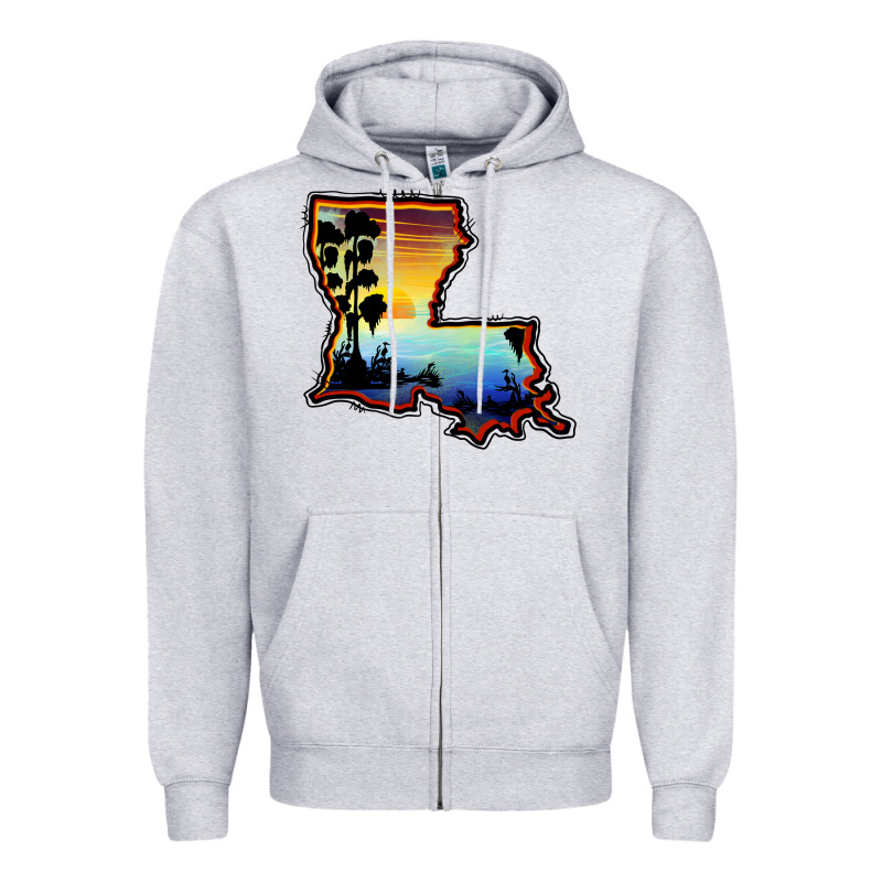 Louisiana  Sunset Map Zipper Hoodie by BarkalooDesign | Teevron