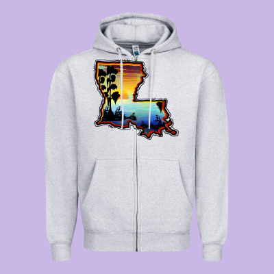 Louisiana  Sunset Map Zipper Hoodie Designed By Barkaloodesign