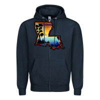 Navy louisiana  sunset map Zipper Hoodie - BarkalooDesign