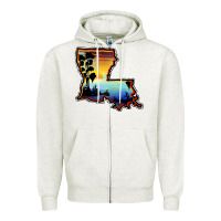 Oatmeal Heather louisiana  sunset map Zipper Hoodie - BarkalooDesign