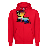Red louisiana  sunset map Zipper Hoodie - BarkalooDesign