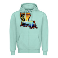 Seafoam louisiana  sunset map Zipper Hoodie - BarkalooDesign