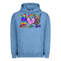 Pigment Pebble Blue Peace love rock Urban Hoodie - FaDigitalArtStudio