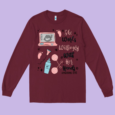 She Works Willingly With Her Hands Long Sleeve Tee Designed By Maliassmallbusiness