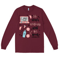 Burgundy she works willingly with her hands Long Sleeve Tee - MaliasSmallBusiness