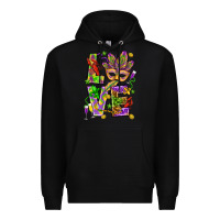 Black Mardi Gras love Premium Hoodie - HowdyJamesFarm