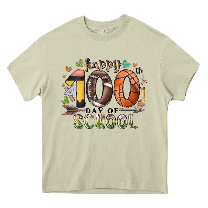 Happy 100 Americana Football Basketball Day Of Sch Heavy Core Tee by RacoonDesign | Teevron