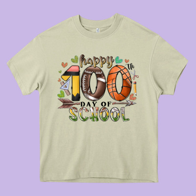 Happy 100 Americana Football Basketball Day Of Sch Heavy Core Tee Designed By Racoondesign