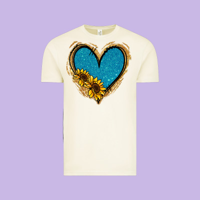 Gold Glitter Sunflower Blue Heart Vintage Tee Designed By Jasminsmagicworld