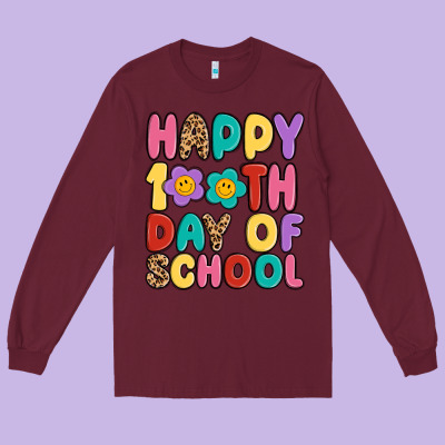 Happy 100 Th Day Of School Long Sleeve Tee Designed By Maliassmallbusiness