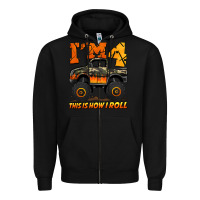 Black i'm four this is how i roll monster truck birthday Zipper Hoodie - Jasminsmagicworld