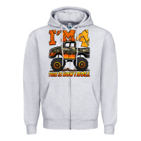 Heather Grey i'm four this is how i roll monster truck birthday Zipper Hoodie - Jasminsmagicworld