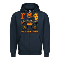 Navy i'm four this is how i roll monster truck birthday Zipper Hoodie - Jasminsmagicworld