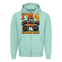 Seafoam i'm four this is how i roll monster truck birthday Zipper Hoodie - Jasminsmagicworld