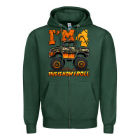 Sports Green i'm four this is how i roll monster truck birthday Zipper Hoodie - Jasminsmagicworld