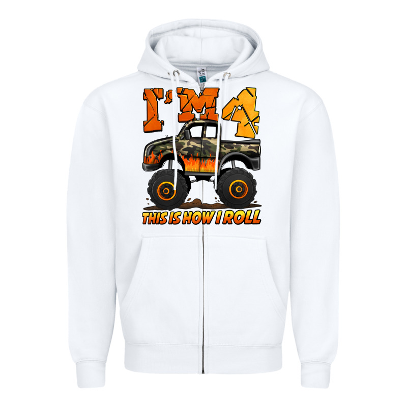 I'm Four This Is How I Roll Monster Truck Birthday Zipper Hoodie by Jasminsmagicworld | Teevron