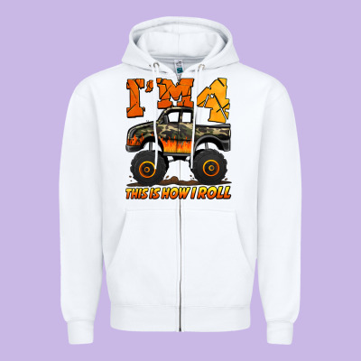 I'm Four This Is How I Roll Monster Truck Birthday Zipper Hoodie Designed By Jasminsmagicworld