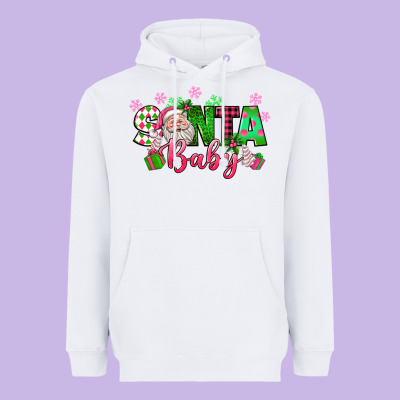 Santa Baby Pink Christmas Heavyweight Hoodie Designed By Texasbilliewilder