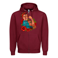 Burgundy hispanic strong woman with roses Zipper Hoodie - Jasminsmagicworld