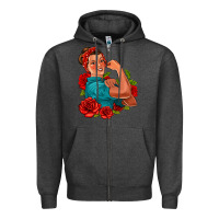 Charcoal Heather hispanic strong woman with roses Zipper Hoodie - Jasminsmagicworld