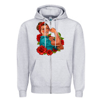 Heather Grey hispanic strong woman with roses Zipper Hoodie - Jasminsmagicworld
