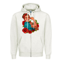 Oatmeal Heather hispanic strong woman with roses Zipper Hoodie - Jasminsmagicworld