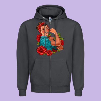 Hispanic Strong Woman With Roses Zipper Hoodie Designed By Jasminsmagicworld