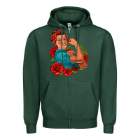 Sports Green hispanic strong woman with roses Zipper Hoodie - Jasminsmagicworld