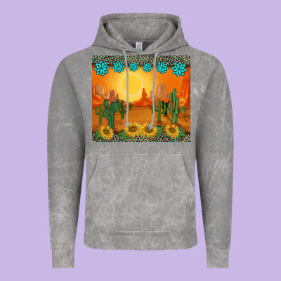Western Sunset Cactus Sunflowers Gemstones Leopards Vintage Hoodie Designed By Barkaloodesign