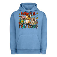 Pigment Pebble Blue Coffee First Then Cows Urban Hoodie - FaDigitalArtStudio