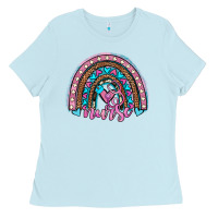 Baby Blue leopard cowhide nurse rainbow Ladies Tee - JahusDesignShop