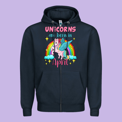 Unicorns Are Born In April Zipper Hoodie Designed By Jasminsmagicworld