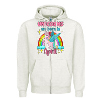 Oatmeal Heather unicorns are born in april Zipper Hoodie - Jasminsmagicworld