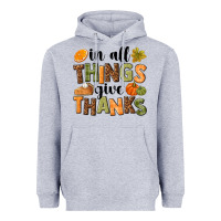 Heather Grey In all things give thanks Heavyweight Hoodie - NancyCooperArtShop