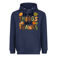 Navy In all things give thanks Heavyweight Hoodie - NancyCooperArtShop