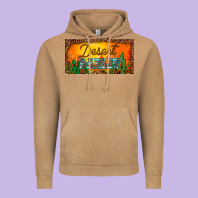 Western Desert Darlin Sunset Cactus Leopard Serape   License Plate Tem Vintage Hoodie Designed By Barkaloodesign