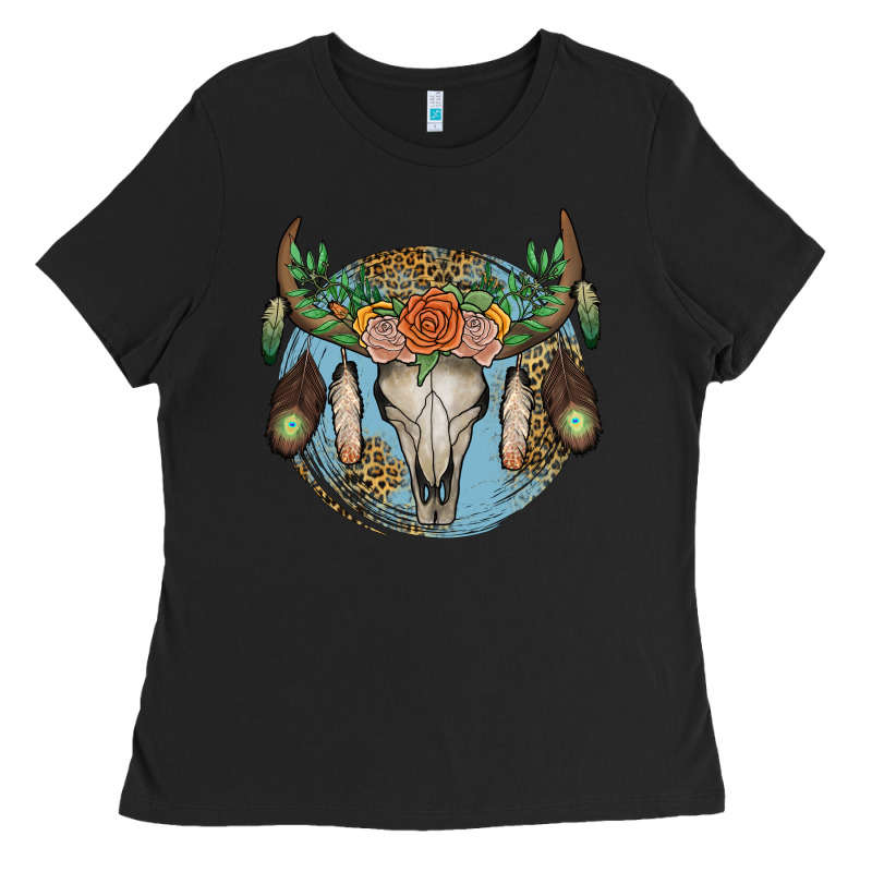 Floral Feather Bull Skull Ladies Tee by JahusDesignShop | Teevron