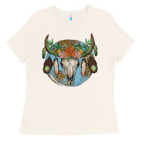 Bone floral feather bull skull Ladies Tee - JahusDesignShop